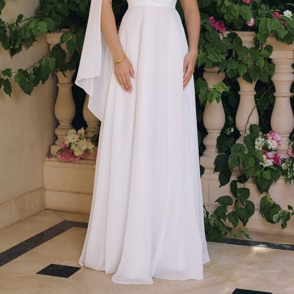 off white wedding dress.One shoulder bridal gown - Picture 3 of 7